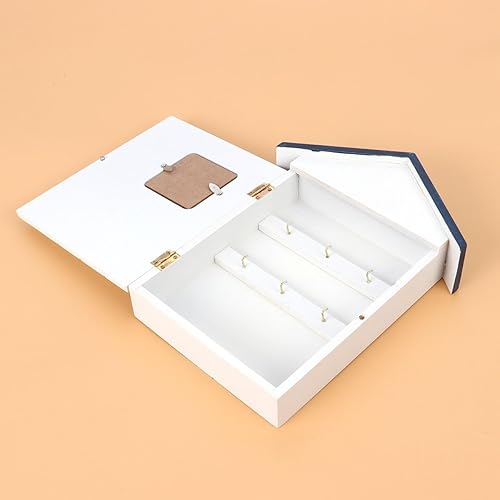Vista 5 de Hemoton Caja de llaves con cerradura para llaves de madera con diseño de pájaro azul náutico, gabinete decorativo costero para organización