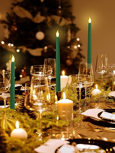 Image of Funtery 48 Pcs Flameless LED Taper Candles Battery Operated Candles Bulk Realistic LED Candlesticks Flickering for Wedding Church Party Home Decor(Green,11 Inch,Classic Style)