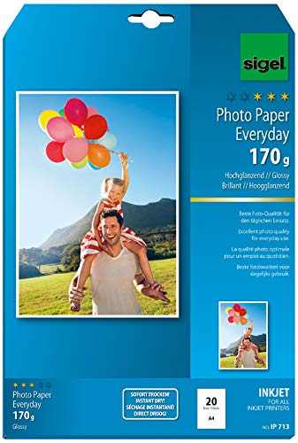 SIGEL Inkjetpapier Photo Paper Everyday, A4, 200 g/m², weiß, hochglänzend (100 Blatt), Sie erhalten 1 Packung á 100 Blatt