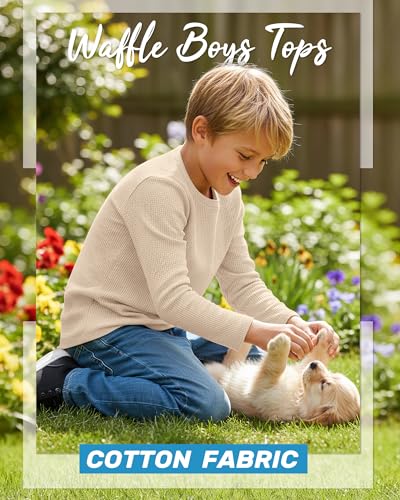Image of 4 Pack Boys Long Sleeve Waffle Shirts | School Sweaters for Boys, Waffle Knit Thermal Shirts, Crewneck Thermal Casual Tops, Fall, Winter, Kids Clothes for 5-14 Y