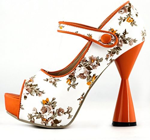 SHOW STORY Orange Floral Pattern Mary Jane Open Toe Party Pumps,LF40811OR38,7US,Orange | Image 2
