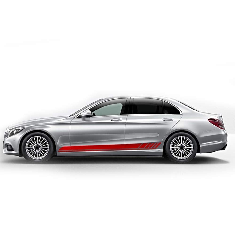 UNCLE LIAO Car Side Skirt For Mercedes Benz C Class W205 C63 C43 A205 C205 S205 C180 200 250 300 Auto Car Door Sticker Side Step Skirt.,Red