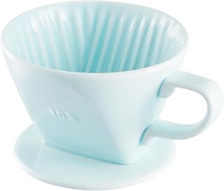 Pour Over Coffee Dripper, Ceramic Pour Over Coffee Maker with 3 Holes Flat Bottom, Easy Manual Slow Brewing, Porcelain Slow Filter Cone for Home, Office, Gift, Size 2, GR