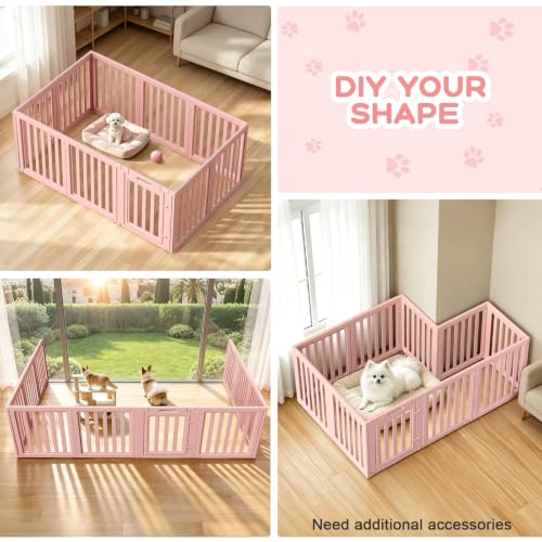 Image of Dog Playpen Indoor,Puppy Playpen,Pink 23.6 inch H,10 Panels | Dog Play Pen Indoors with Open View,Tool-Free Setup,Multi-Shape Setup,Dog Pen for Dogs,Cats & Puppies