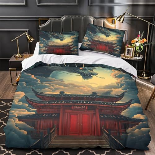 Housse de couette dragon 3D en microfibre 260x220 cm avec 2 taies d'oreiller
