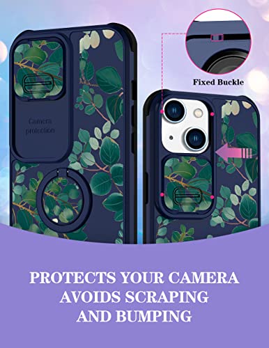 Goocrux (2In1 For Iphone 13 Case Floral For Women Girls Girly Phone Cover Cute Leaves Plants Design With Slide Camera Cover+Ring Holder Fashion Unique Green Cases For Iphone13 6.1'' #TOP2