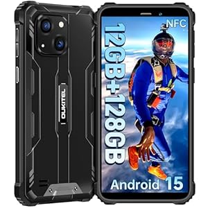 OUKITEL WP32 Outdoor Handy Android 15-12GB+128GB Outdoor Smartphone Ohne Vertrag 6300mAh, 6.0 Zoll 20MP+5MP Kamera Baustellenhandy Dual SIM, IP68/NFC/OTG/GPS/Face ID - Schwarz