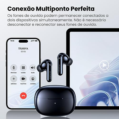 Fone De Ouvido Tranya Nova com Cancelamento De Ruído(ANC), Som Qualcomm® aptX™ Adaptive, 6 Microfone