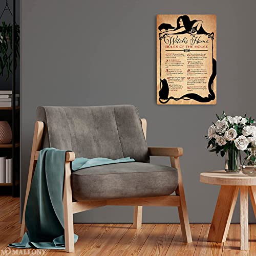 Vintage Wall Art Metal Witch's Home Rules Of The House Poster Witch Rules Art Print Witchy Decor Witch And Cat Canvas Black Cat Artwork Signs For Home, 8X12 Inch #TOP5