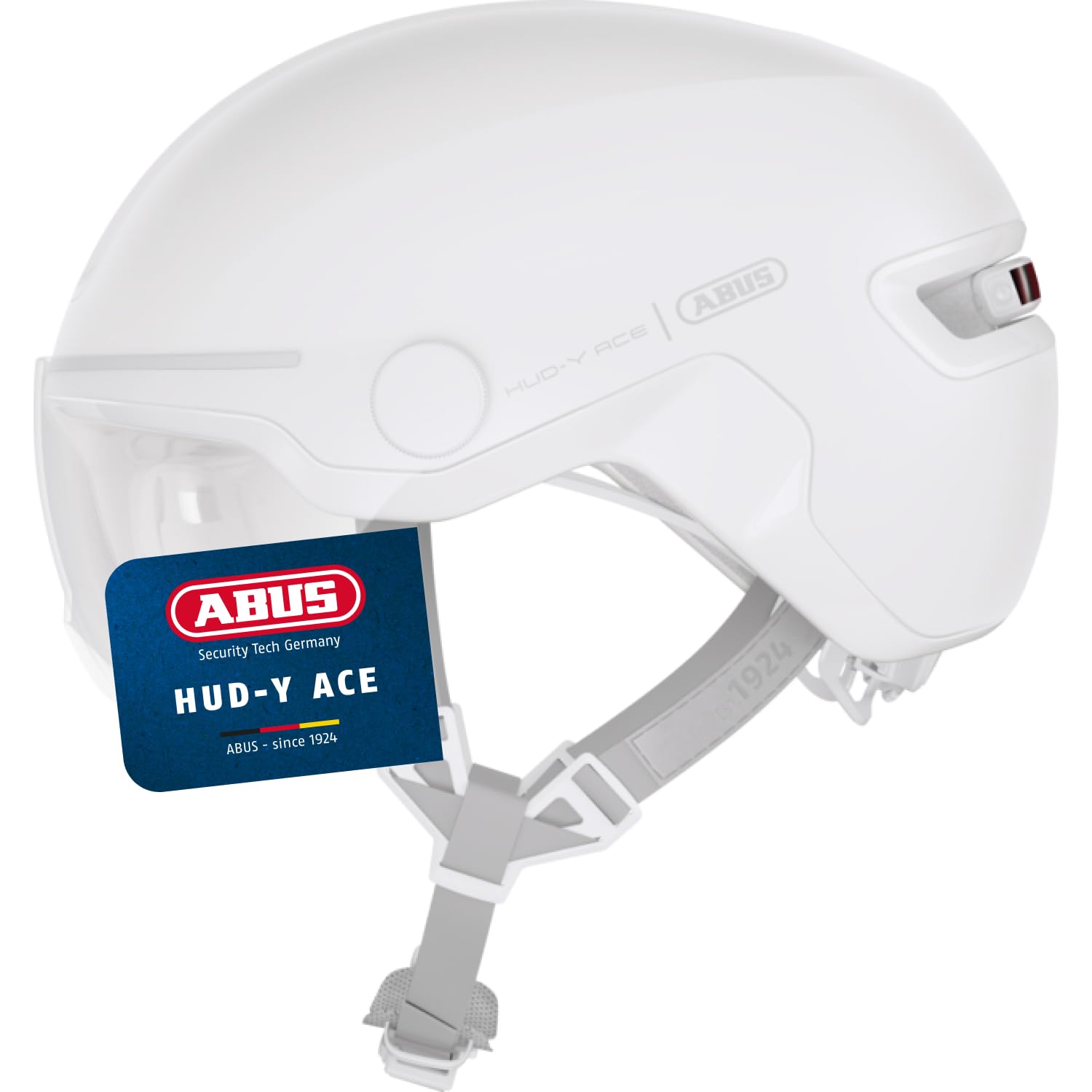 ABUS HUD-Y ACE city helmet - stylish bike helmet with visor and magnetic, rechargeable LED rear light - for men and women - black, size M