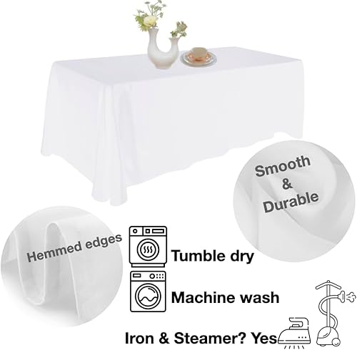 Miniatura 2 de Urby Mantel blanco para mesas rectangulares de 6 a 8 pies con capacidad para 6 a 8 personas, manteles de mesa de tela para fiestas de 6 a 8 sillas,