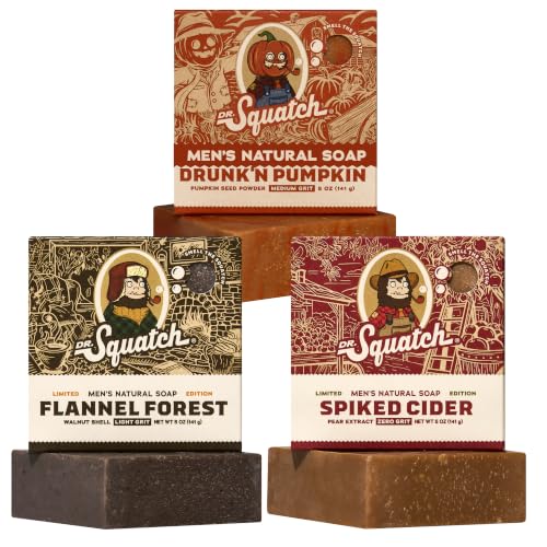 Dr. Squatch Fall Collection - Natural 3 Soap Gift Set - Cold Process Soap with No Harsh Chemicals - Drunk'n Pumpkin, Spiked Cider, Flannel Forest (3 Pack)