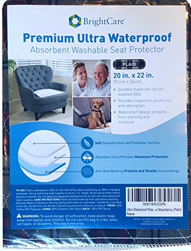 Ultra Waterproof Washable Seat Pad (20 x 22 Inch) for Incontinence - Seniors, Adult, Children, or Pet Underpad - Triple Layer Chair Cover Protector, 24 Ounce Absorbency (Plaid) by BrightCare
