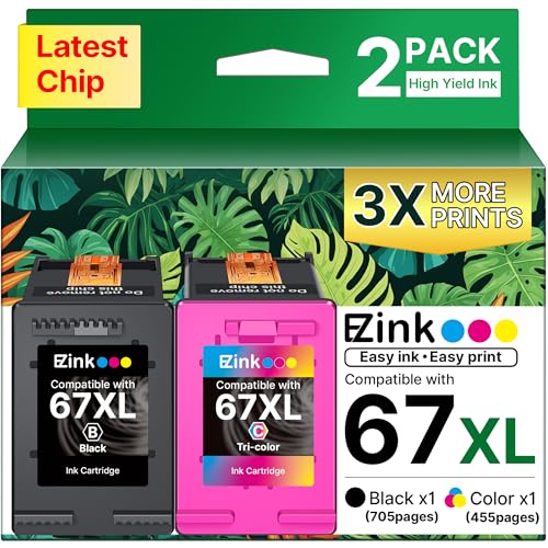 67XL Ink Cartridges Black/Color Combo Pack Remanufactured for HP Ink 67 67XL to Use with HP Deskjet 2855e 2800e 2755e 2827e 2700e 2700 2852e 4255e 2734e 4100 4000 Envy 6000 6055e Printer (2-