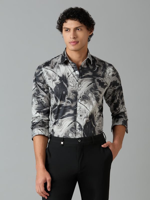 Image of Men's Printed Regular Fit Full Sleeves Cotton Formal Shirt