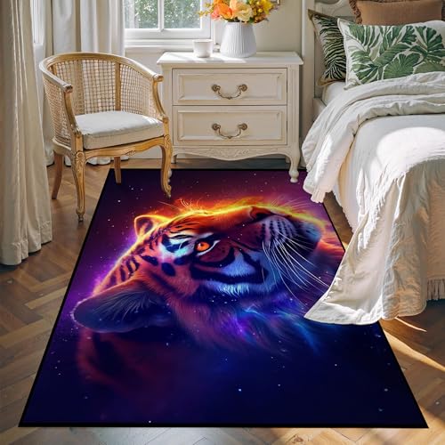 Galaxy Tiger Rug Large 3D Fierce Tigers Area Rugs for Bedroom Living Room Playroom Gameroom Boys Kids Fire Glitter Carpet Throw Rugs Floor Mat 71 in x 47 in Galaxy 11 4' x 6' (Rectangular)