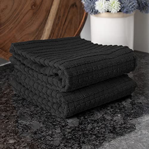 Ritz Royale Collection 100% Combed Terry Cotton, Highly Absorbent, Oversized, Kitchen Towel Set, 28" X 18", 2-Pack, Solid Black #TOP5
