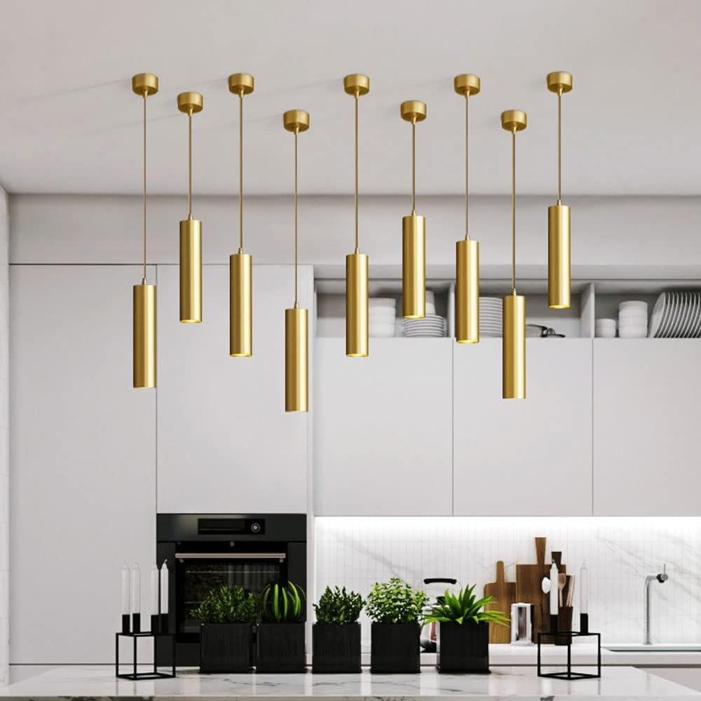 Lámpara Colgante Minimalista Todo Cobre, Pendiente Moderna Tubo Largo