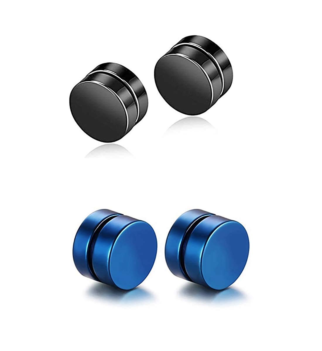 hunky dory Black, Blue Metal Non-Piercing Earrings Combo for Stainless Steel Stud and 4 Pieces Magnetic Earrings for Men | Women 2 Pairs-picture-3