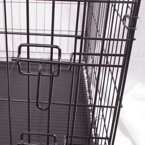 FOURPAW Caixa de metal durável e dobrável para cães com bandeja, porta única, 90 x 56 x 61 cm, preta