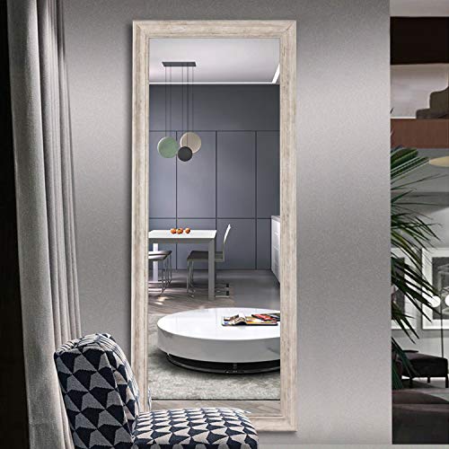 Image of NeuType Full Length White Polystyrene Frame Hanging Floor Mirror with Standing Holder Bedroom /Locker Room