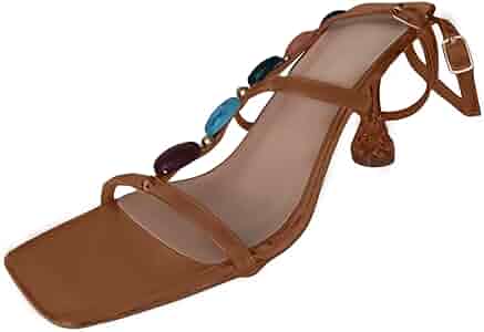 Amazon.com | ZSpzx Women's Square Open Toe Sandals Beaded T