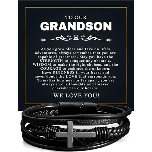 KOLSTRAW To Our Grandson Cross Bracelet, Grandson Cross Bracelet from Grandparents, Christian Cross Bracelet for Men, Faith Bracelet Gift for Grandson, Meaningful Religious Jewelry Keepsake #4