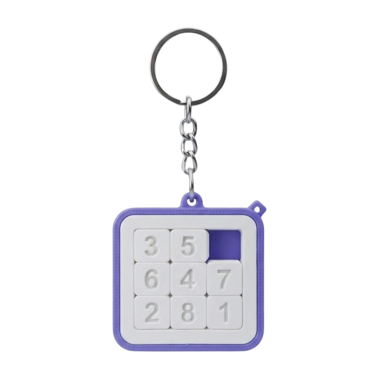 Sliding Number Puzzle Keychain | 3x3 Sliding Number Tile, Brain Teaser Fidget Puzzle, for Kids & Adults, Portable Travel Game with Key Ring, Purple, Pack of 1-image-49