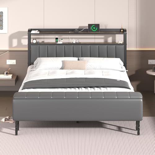 LoVinson Queen Size Bed Frame Headboard & Star Projector,