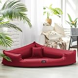tierlando® Orthopädisches Hundebett Trivia Easy Clean aus Pflegeleichtem Kunstleder, Dreieckbett mit Visco-Matratze, Größe: 120x120cm | Farbe: 04 Dunkelrot