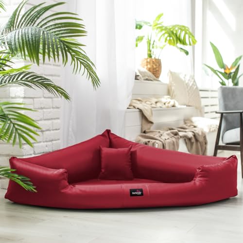tierlando® Orthopädisches Hundebett Trivia Easy Clean aus Pflegeleichtem Kunstleder, Dreieckbett mit Visco-Matratze, Größe: 120x120cm | Farbe: 04 Dunkelrot