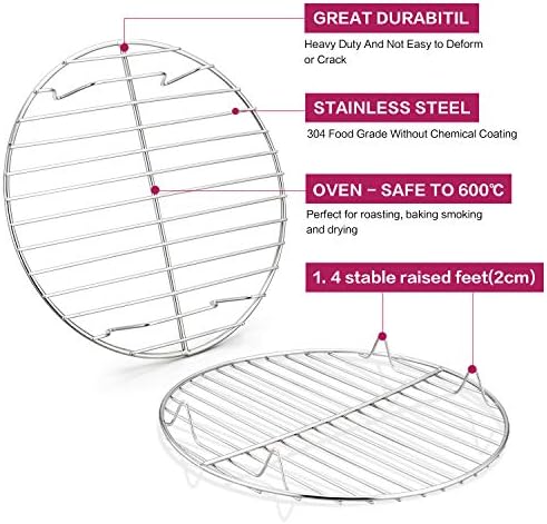 Cooling Rack Set of 2, HaWare 100% Stainless Steel Baking Thick Wire Rack for Cooling/Steaming/Protecting, Mirror Finish & Smooth Edge, & Dishwasher Safe (19cm)