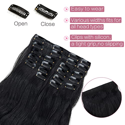 Sleekalon Clip In Hair Extensions 12Pcs 22Clips Thick Synthetic Hairpieces 22Inch Long Curly Wavy Natural Hair Extensions For Women Natural Black #TOP3