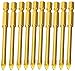 Unifizz Tungsten Tile Drill Bit Set Hex Shank Magnetic Long Drill Bits 6mm Glass Ceramic Flat Spear Head Drill Bits Golden 10 PCS
