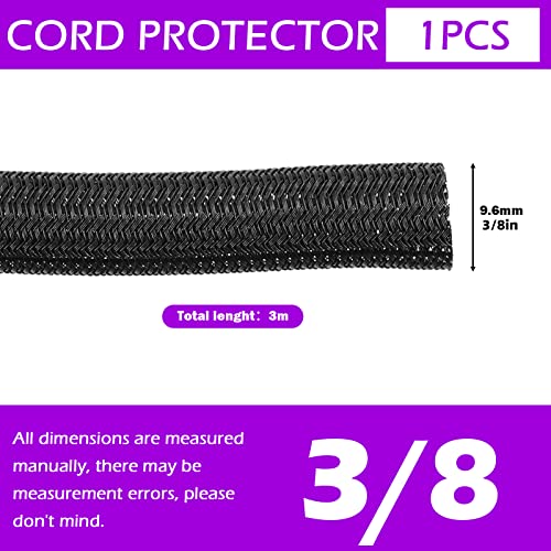 Swpeet Black Braided Sleeving, Braided Cable Sleevefor USB Charger Cable Cord Cover Audio Video Cable (3/8 Inch) - Image 2