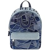True Religion Mini Backpack, Horsehsoe Logo Denim Small Travel Bag Purse, Adjustable Shoulder Straps, Light Denim, 11 Inch