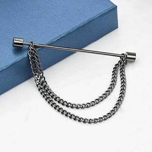 Uuduo Men's 18K Gold Brass Collar Bar With Hanging Chain Tassel Silver Black Circular Column Screw Thread Head Collar Brooch Shirt Tie Bar (Black Column) #TOP4