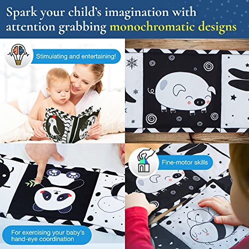 Prestige Playtime Black And White Book For Infants - High Contrast Baby Toys For Vision, Hand-Eye Coordination Development - Tummy Time Toys For Babies, Soft - Baby Contrast Book For 0 Months And Up #TOP2