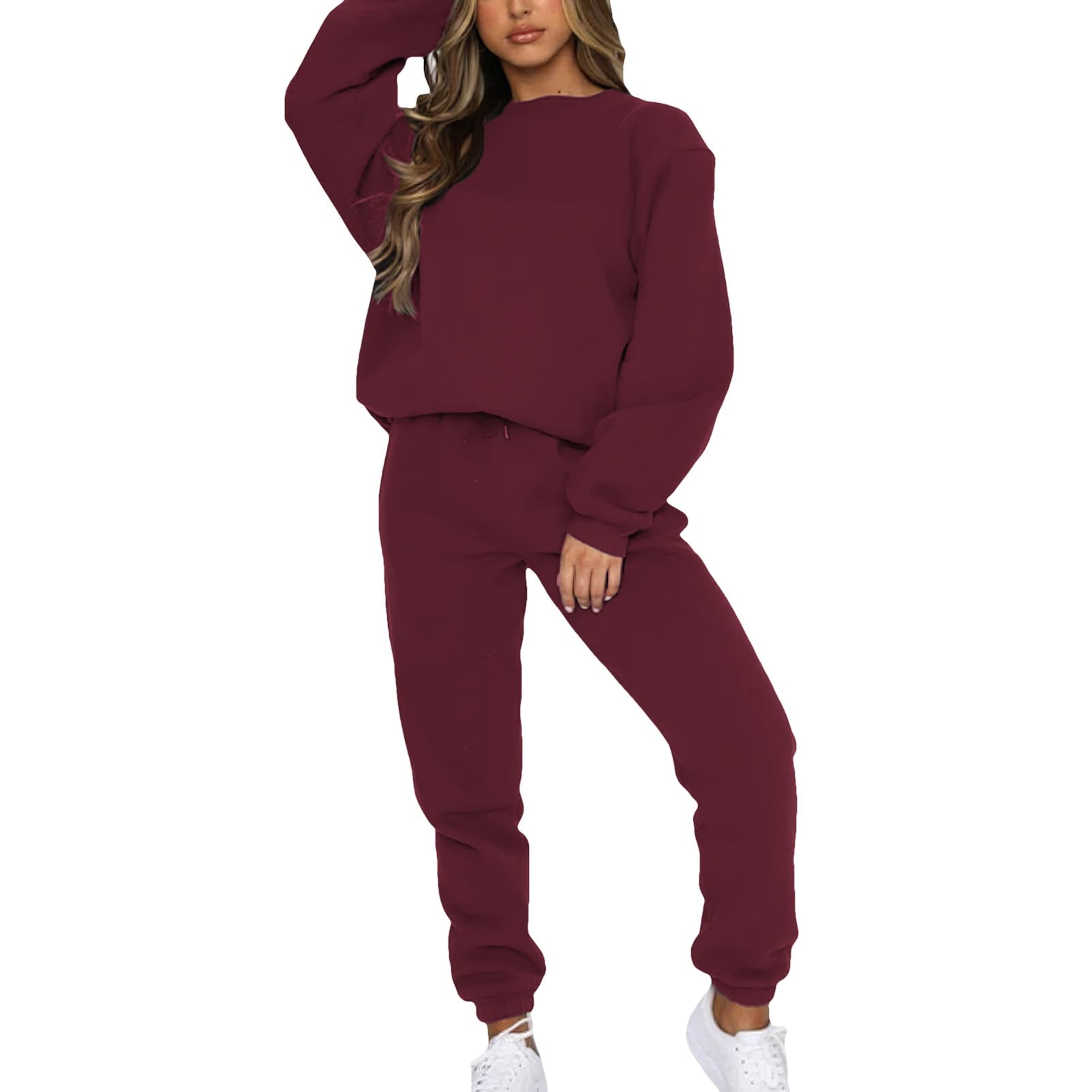 amropi Survêtement Femme Ensemble doublée de Fourrure Sweat à Pullover et Pantalon Jogging