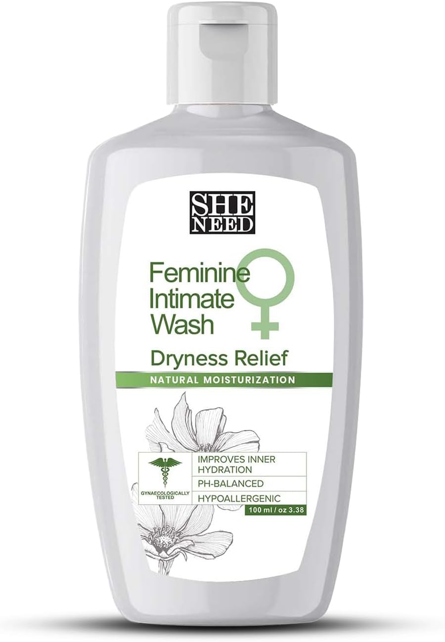 SheNeed Feminine Intimate Wash for Dryness Relief – Reduces Flaky Skin, Improves Hydration & Increases Softness with Ph-3.5. 100% Natural with Aloe Vera, Lotus Sea Oil and Sea Buckthorn Oil - 120 ML