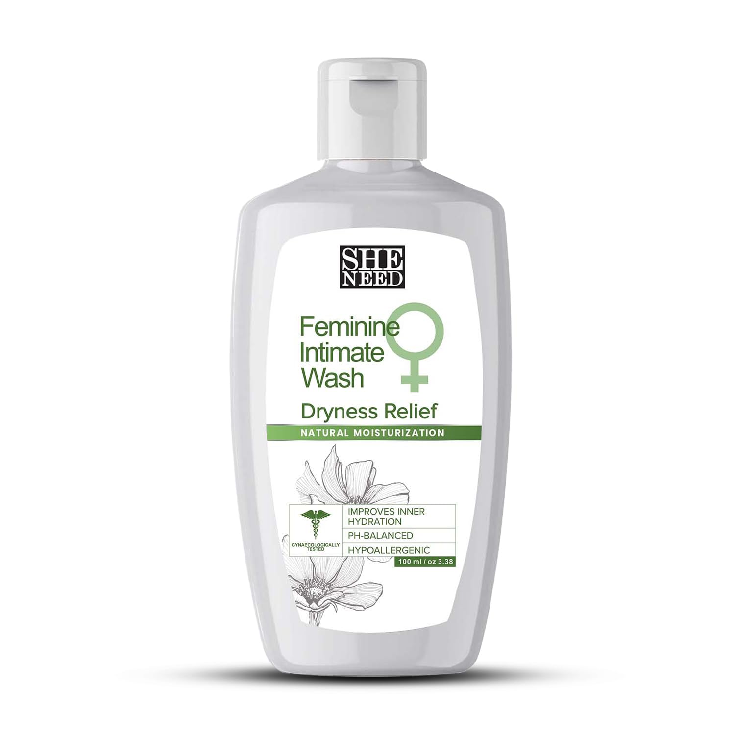 SheNeed Feminine Intimate Wash for Dryness Relief – Reduces Flaky Skin, Improves Hydration & Increases Softness with Ph-3.5. 100% Natural with Aloe Vera, Lotus Sea Oil and Sea Buckthorn Oil - 120 ML
