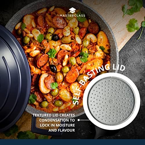 MasterClass Casserole Dish with Lid, Large 5L/28 cm, Lightweight Cast Aluminium, Induction Hob and Oven Safe, Blue