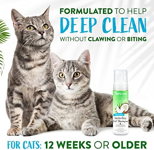 Tropiclean Dander Reducing Waterless Shampoo for Cats - Dander Reducing, No-Rinse Formula - Deodorising - For Pets - Free from Parabens, Dye - Aqua de Coco, 220 ml