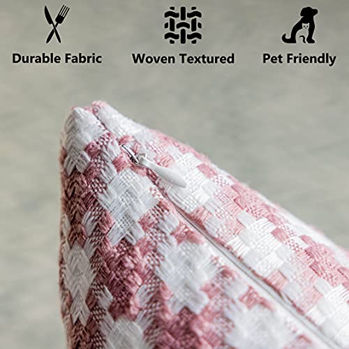 Home Brilliant Pink Pillow Covers 18X18 Woven Textured Pillow Covers Gingham Soft Rustic Decorative Throw Pillow Cover For Couch Bench Sofa, Set Of 2, 45X45 Cm, White And Pink #TOP2