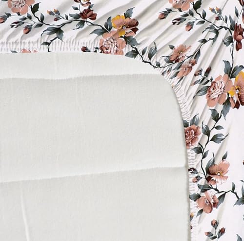 Image of la' amour Premium Cotton Elastic Fitted Bedsheets with 2 King Size Pillow Covers Double Bed with All Around Elastic Supersoft Size - 72 King Sizex78+10 inches White Green Leaf Abstract 200 tc - 220 tc