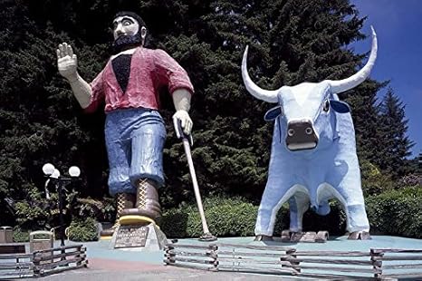 Amazon カルル ハイスミス作 伝説的なランバージャックの像 ポール バニヤンと彼の忠実な青い雄牛 ベーブ クラマス カリフォルニアポスタープリント 18 X 24 アートフレーム ポスター オンライン通販