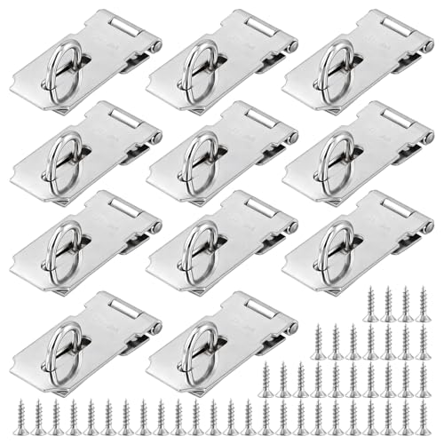 Image of 10 PCS 3 Inch Padlock Hasp Latch, Stainless Steel Padlock Hasp, Heavy Duty Security Hasp with 90 Pcs Mounting Screws, Door Locks Hasp Latch for Doors and Cabinets