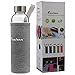 BONISON Stylish Borosilicate Glass Water Bottle with Colorful Nylon Sleeve, 18 oz, Grey