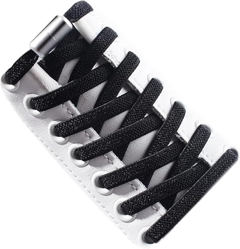 Proxima Direct (1 Pair) Elastic No Tie Shoelaces, Semicircle Shoe Laces Quick Lazy Metal Lock Laces Shoe Strings, System With Elastic Shoe Laces - One Size Fits All Kids & Adult, Elderly (Black)