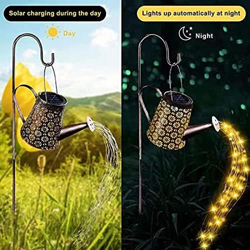 Solar Watering Can with Lights Outdoor Garden Decorative, Large Hanging Solar Kettle Lantern Light Waterproof Retro with 60pcs Highlight Led for Pathway Yard Lawn Patio Landscape Decor(with Bracket)
